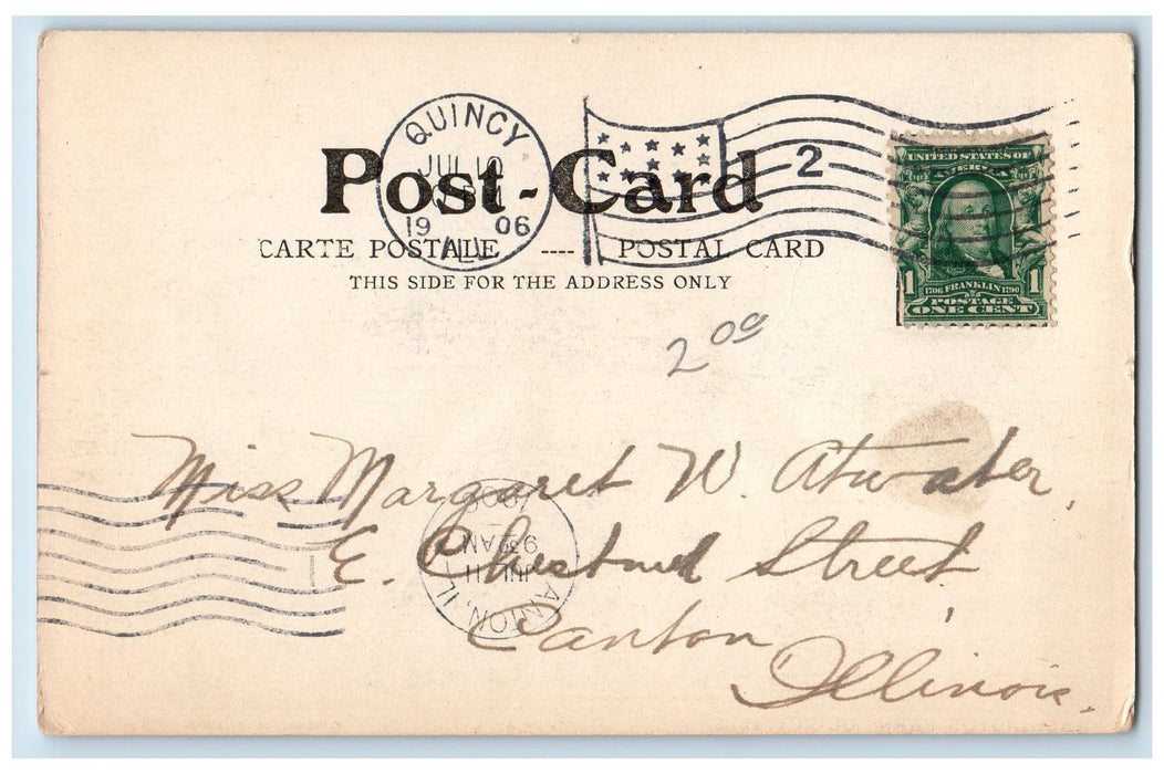 1906 Washington Park Fountain Scene Quincy Illinois IL Posted Antique Postcard