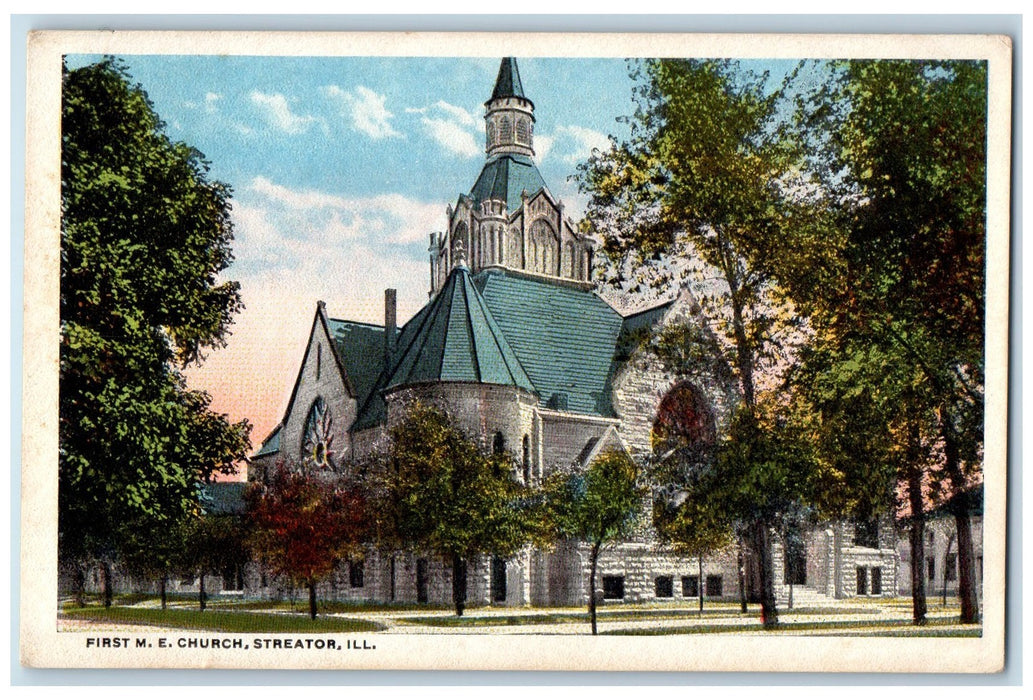 c1920s First M.E. Church Exterior Scene Streator Illinois IL Unposted Postcard