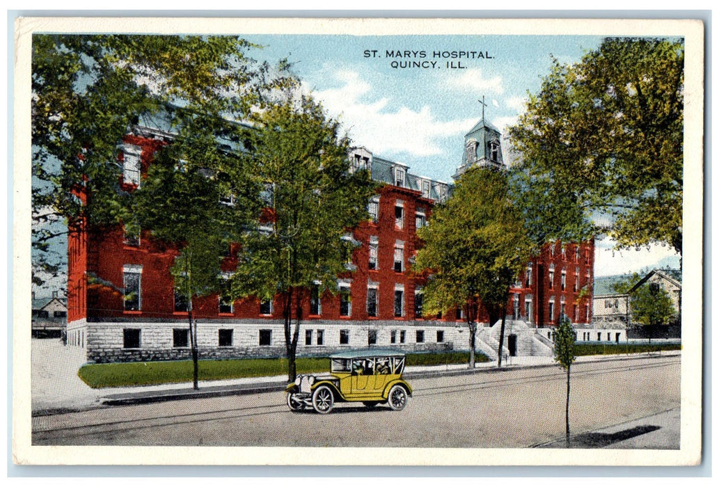 c1920's St. Mary's Hospital Roadside Car Quincy Illinois IL Unposted Postcard