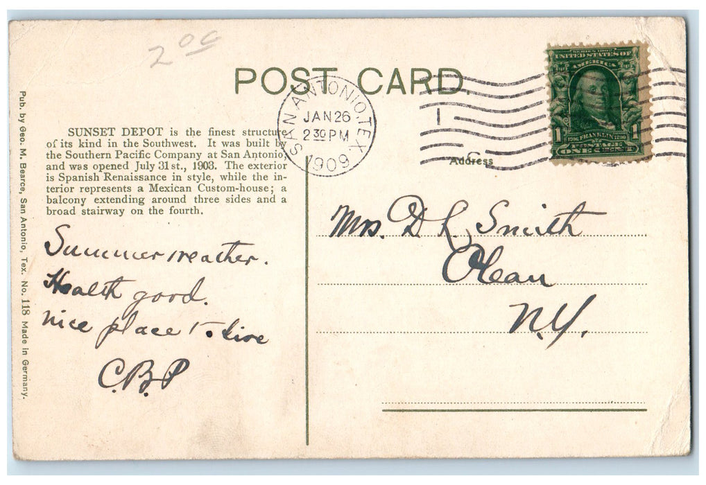1909 Sunset Depot Station Building Horse Carriage Flags San Antonio TX Postcard