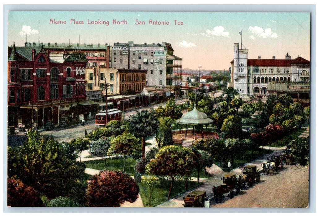 c1950's Alamo Plaza Park Shed Landscape Tram Car San Antonio Texas TX Postcard