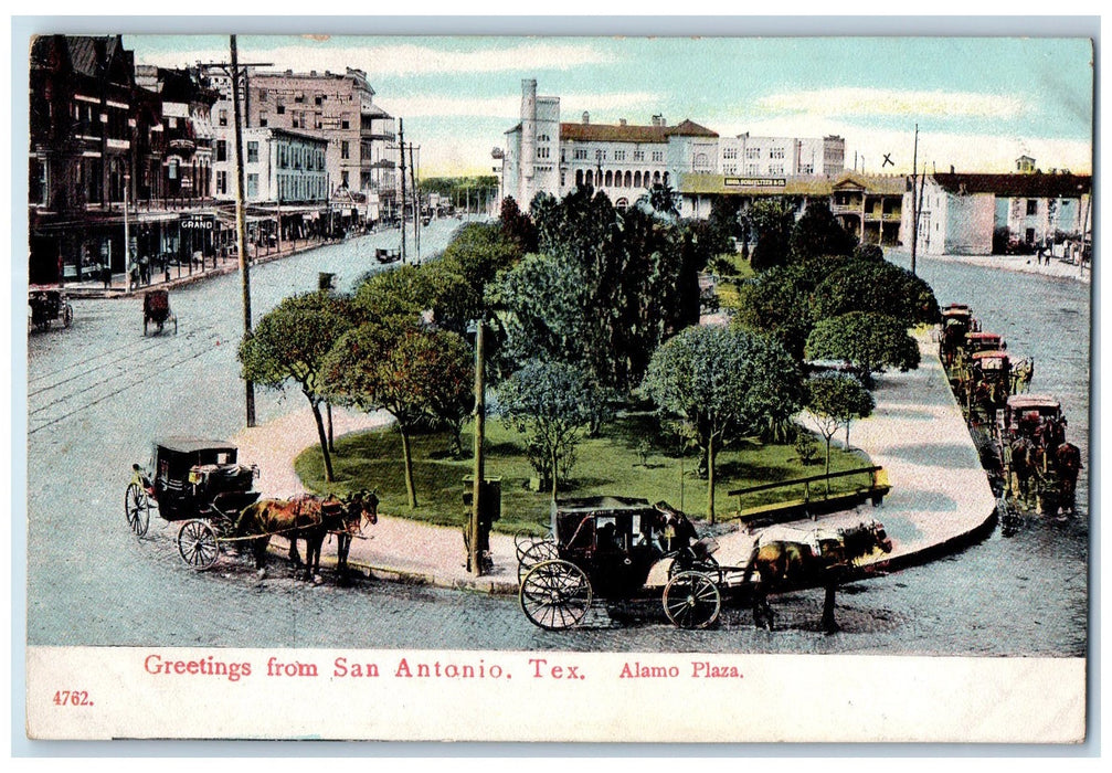 1908 Greetings From San Antonio Texas Alamo Plaza Horse Carriage TX Postcard