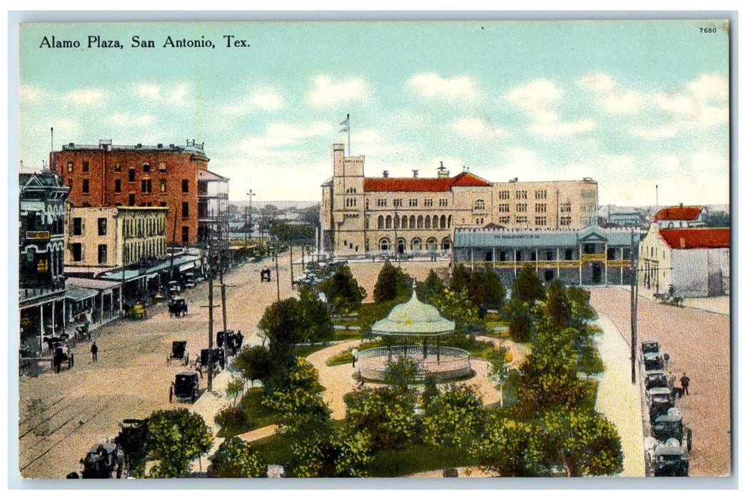 c1950's Alamo Plaza Horse Carriage Park Shed View San Antonio Texas TX Postcard