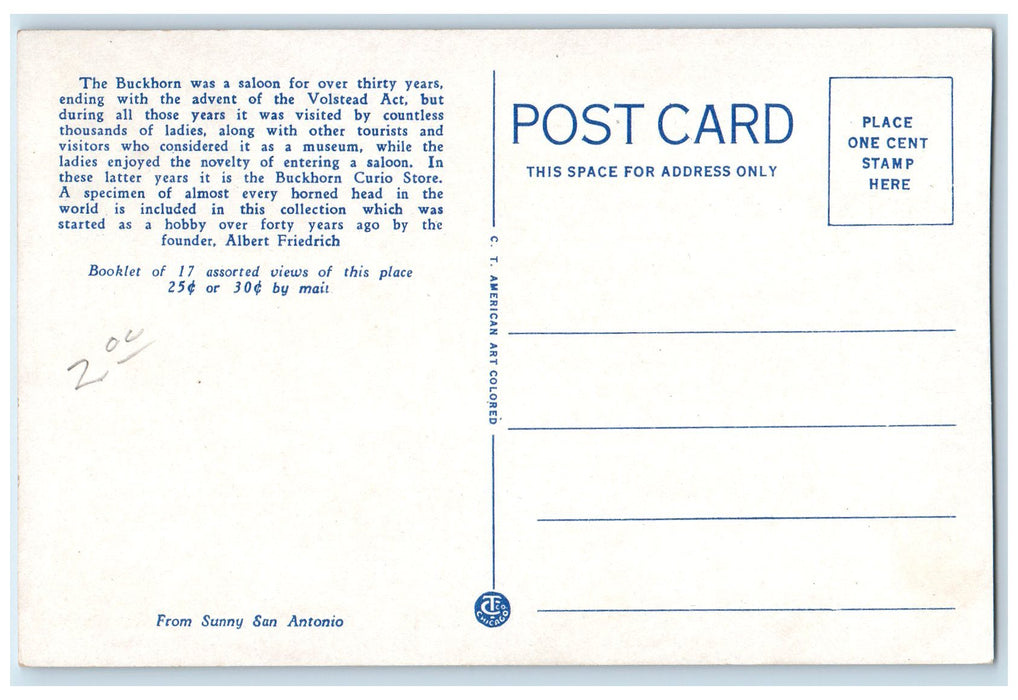 c1950 Famous Buckhorn Curio Store Collection San Antonio TX Advertising Postcard