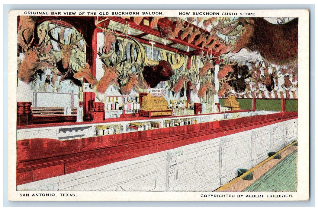 c1950 Original Bar View Old Buckhorn Saloon San Antonio TX Advertising Postcard