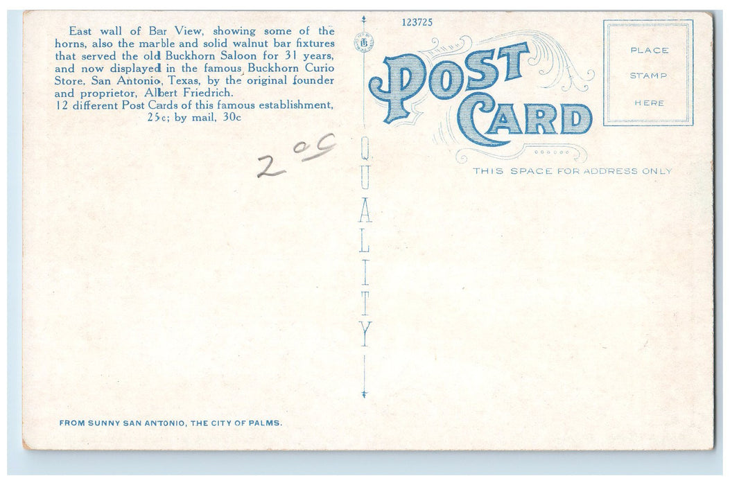 c1950 Original Bar View Old Buckhorn Saloon San Antonio TX Advertising Postcard
