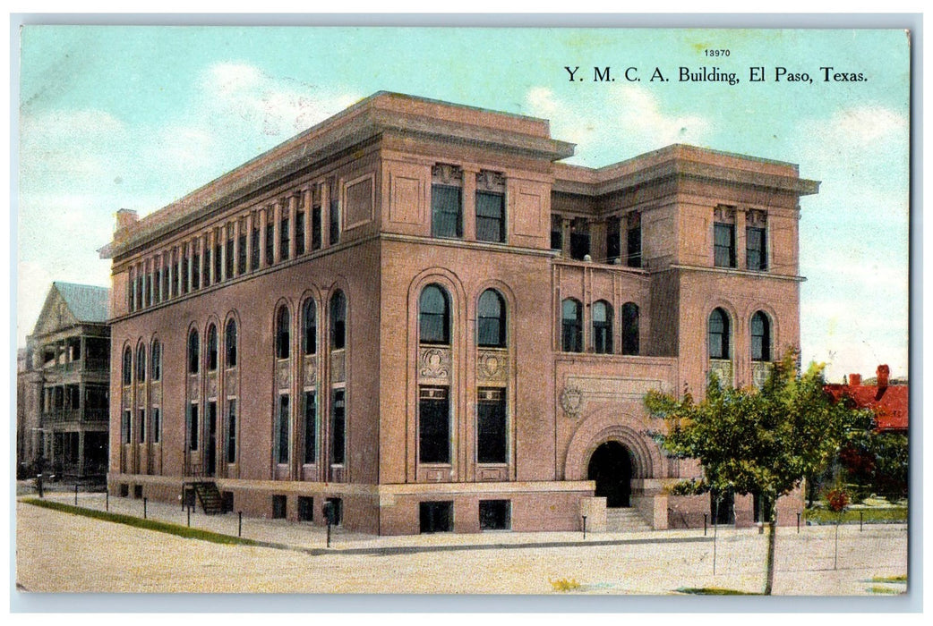c1950's YMCA Building Facade Entrance Stairs Street El Paso Texas TX Postcard