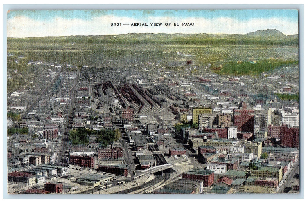 c1950's Aerial View Of El Paso Buildings Houses Roads Bridges Texas TX Postcard