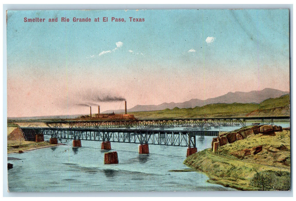 c1950's Smelter Rio Grande Truss Bridge Train Railway El Paso Texas TX Postcard
