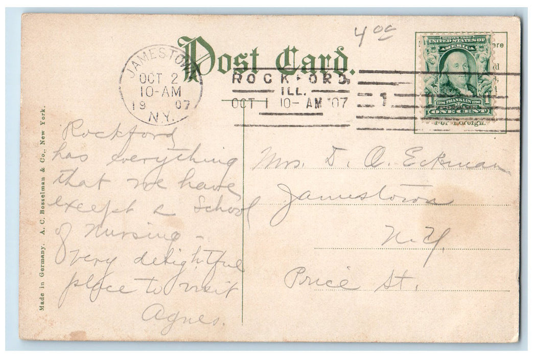 1907 Seventh Street North From Fifth Avenue Rockford Illinois IL Posted Postcard