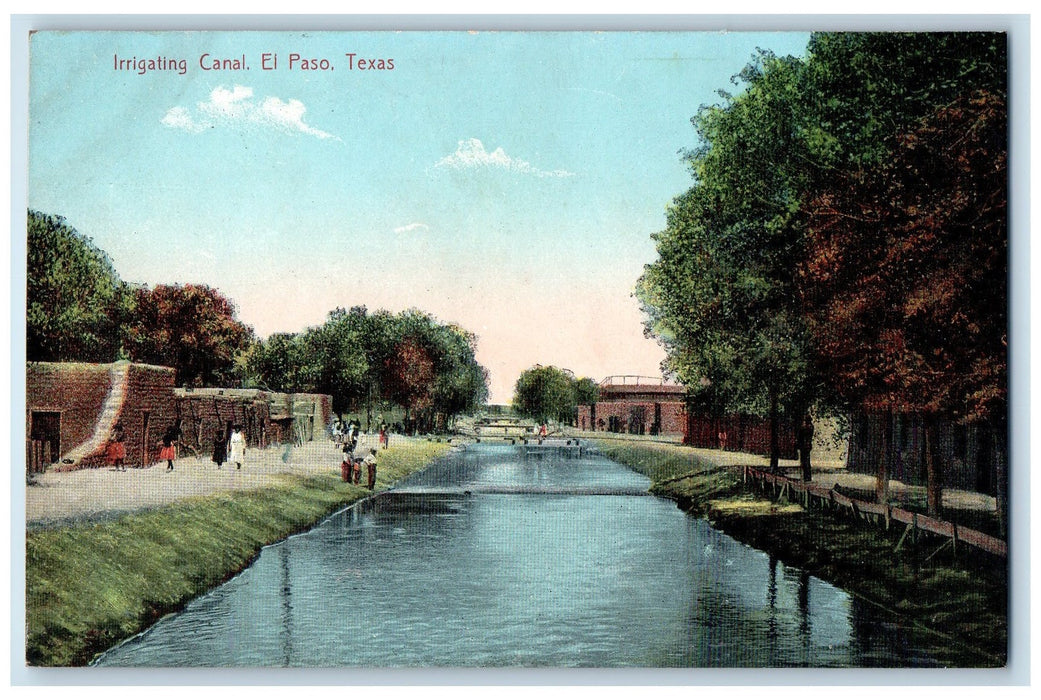 c1940 Irrigation Canal Lake River Park Visitors Trees El Paso Texas TX Postcard