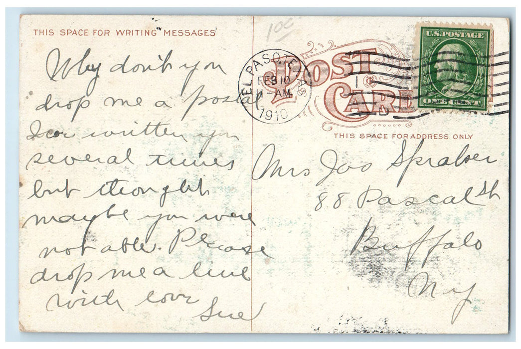 1910 Plaza Park Pathways Ground Trees  Benches Road El Paso Texas TX Postcard