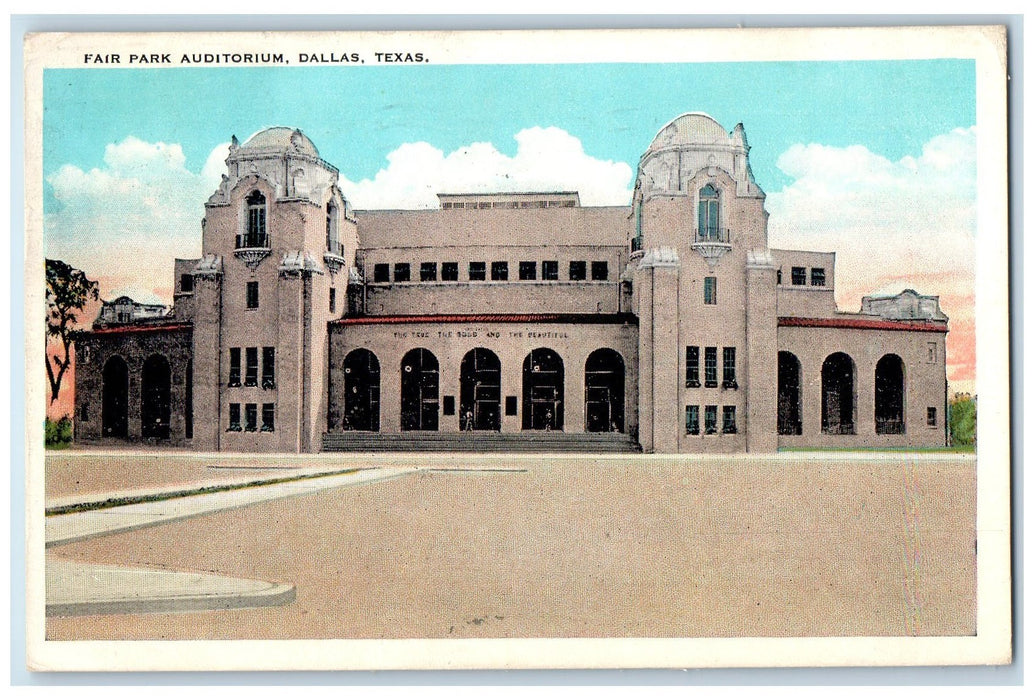 1932 Fair Park Auditorium Dallas  Building Facade Entrance Texas TX Postcard