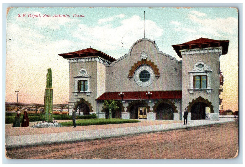 1910 South Pacific Depot Train Station Terminal San Antonio Texas TX Postcard