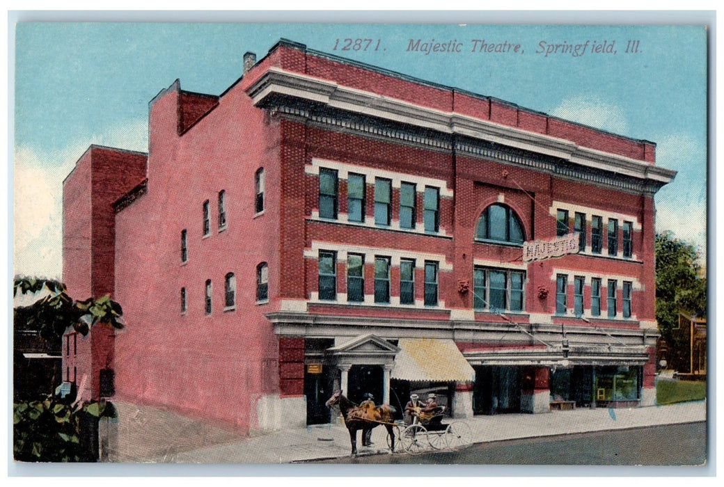 c1910s Majestic Theatre Exterior Scene Springfield Illinois IL Carriage Postcard