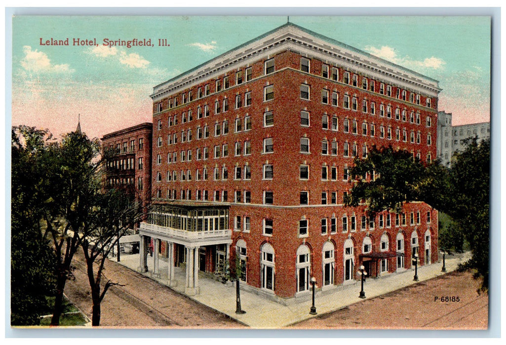 c1920s Leland Hotel Exterior Street Springfield Illinois IL Unposted Postcard