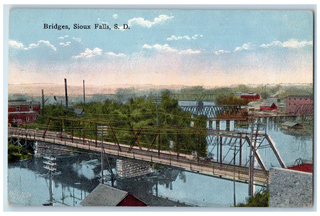 c1950 Truss Bridges River Lake Grove Houses Sioux Falls South Dakota SD Postcard