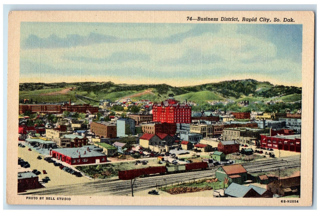 c1940 Business District Facade Road Building Rapid City South Dakota SD Postcard