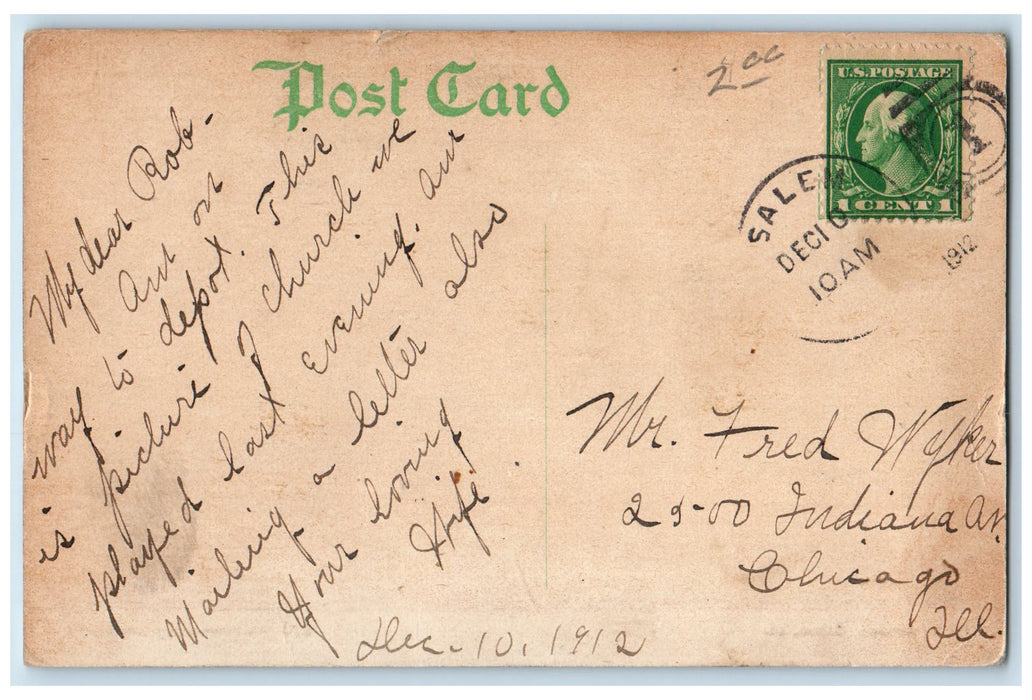 1912 Methodist Episcopal Exterior Church Salem Illinois IL Unposted Postcard