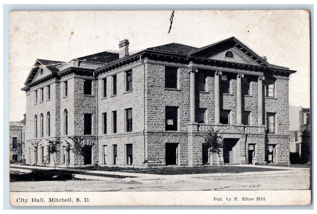 1908 City Hall Building View Dirt Road Mitchell South Dakota SD Posted Postcard