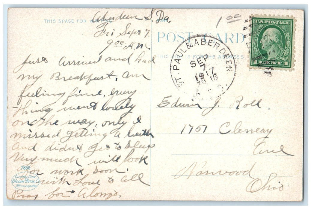 1917 US Court House Post Office Horse Carriage Aberdeen South Dakota SD Postcard