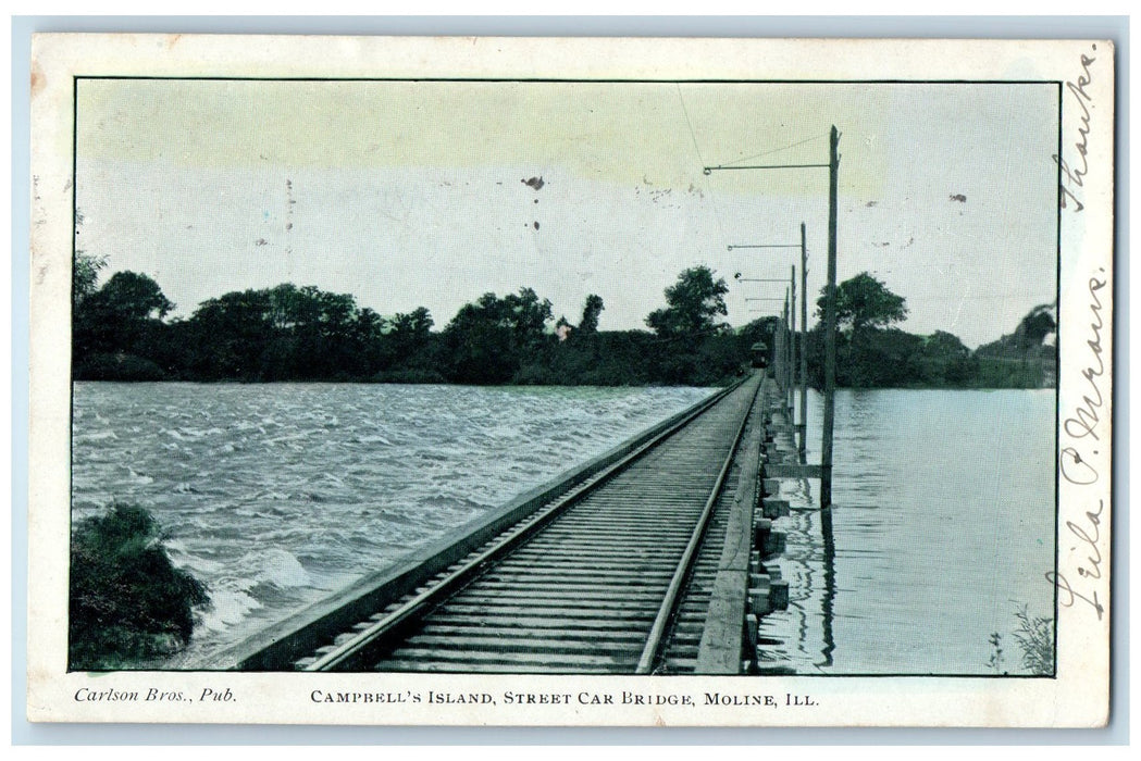 1906 Campbell's Island Street Car Bridge View Moline Illinois IL Posted Postcard