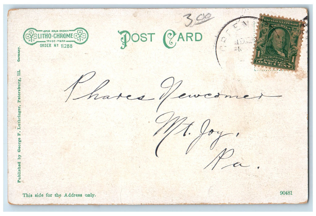 1906 Harris High School Exterior Scene Petersburg Illinois IL Posted Postcard
