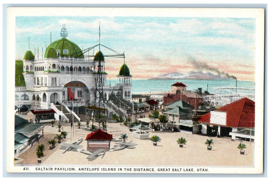 c1950 Saltair Pavilion Antelope Island Restaurant Great Salt Lake UT Postcard