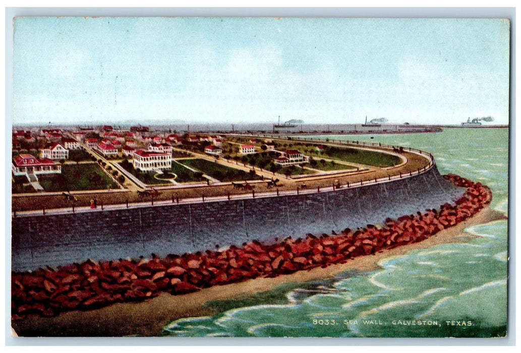 c1950 Sea Wall Hurricane Protection Buildings Views Galveston Texas TX Postcard