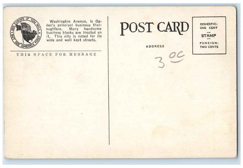 c1920 Washington Avenue Classic Cars Railway Train Building Ogden UT Postcard