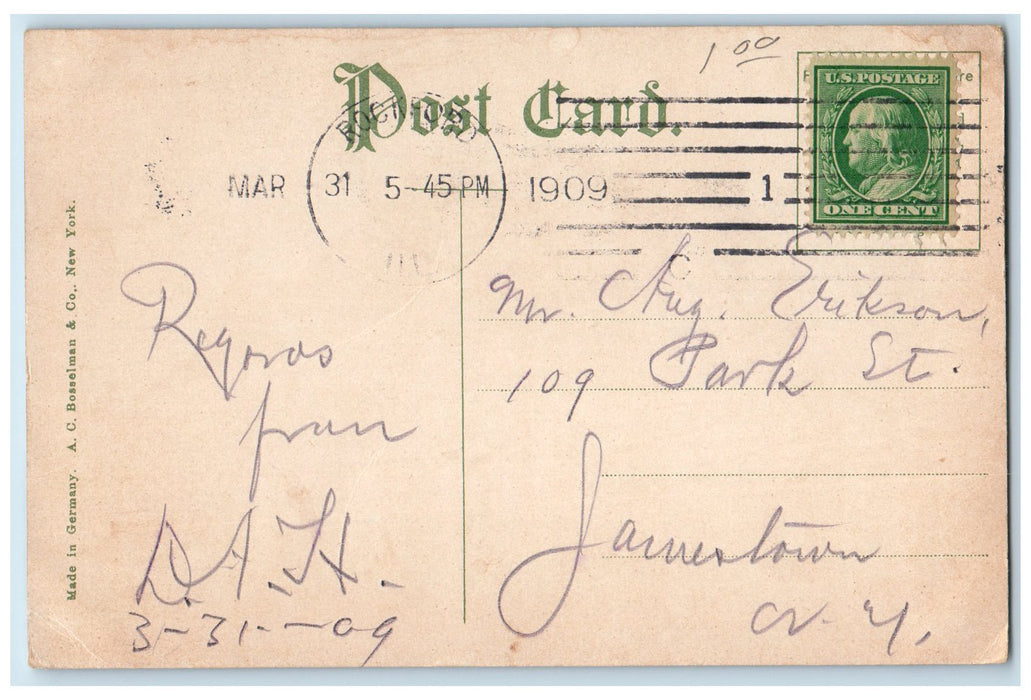 1909 Post Office Building Facade Entrance Stairs Rockford Illinois IL Postcard
