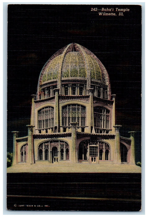 c1950 Baha'i Temple Dome Building Design Entrance Wilmette Illinois IL Postcard