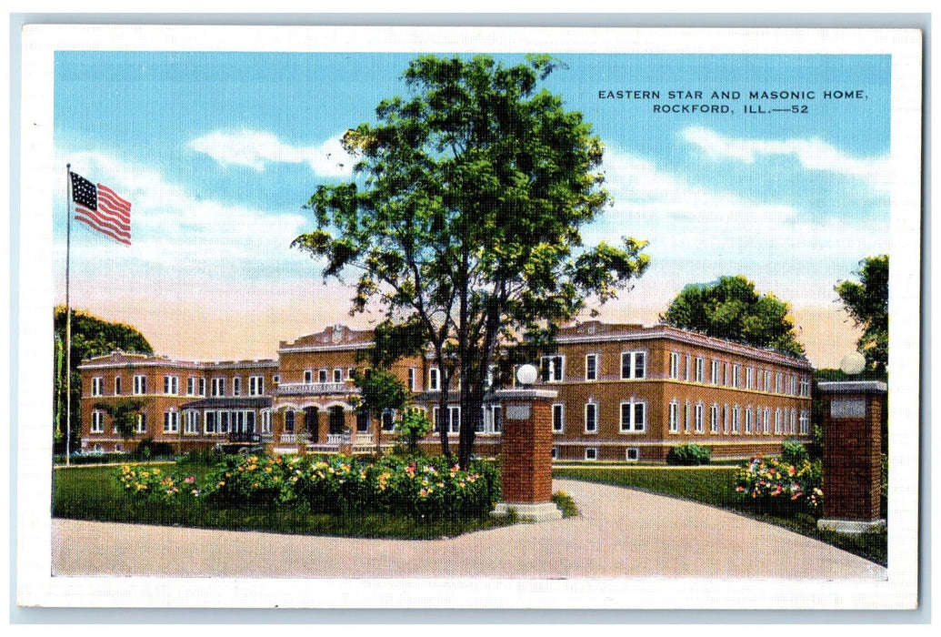 c1940 Eastern Star Masonic Home Building Entrance Rockford Illinois IL Postcard