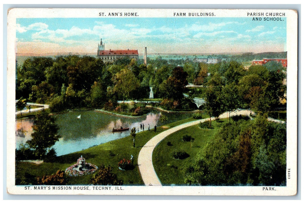 c1950's St. Mary's Mission House Pond Lake Buildings Techny Illinois IL Postcard