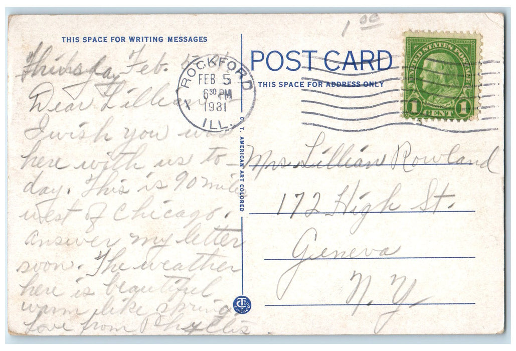 1931 Aeroplane View Buildings Bridges Lake River Rockford Illinois IL Postcard