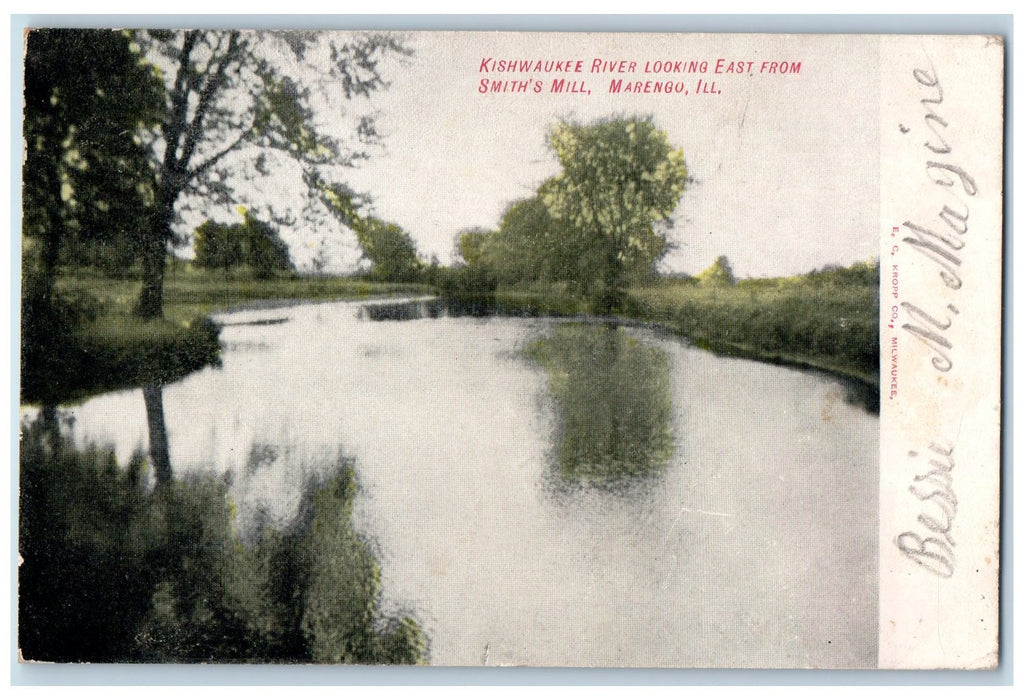 1909 Kishwaukee River Looking East From Smith's Mill Marengo IL Posted Postcard