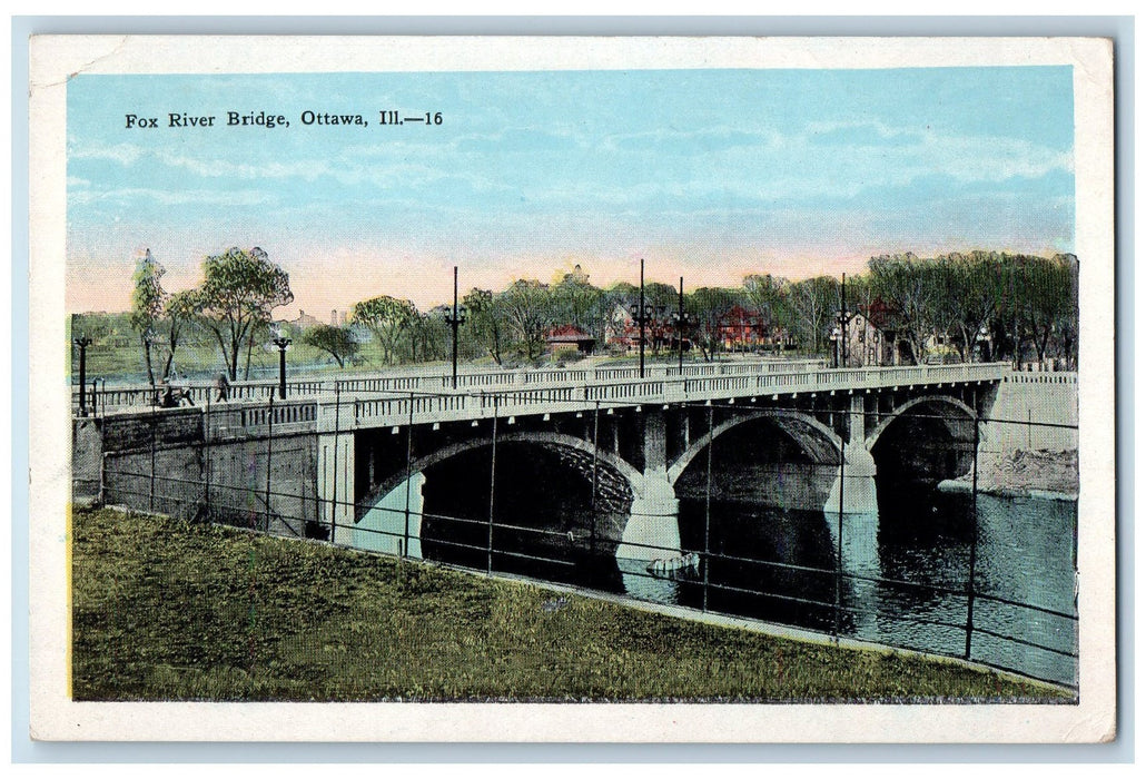 1935 Fox River Bridge People Scene Ottawa Illinois IL Posted Vintage Postcard