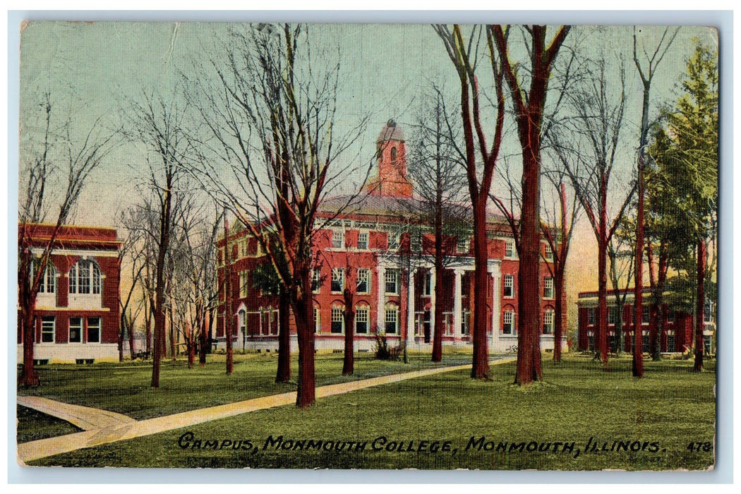 1914 Campus Exterior Scene Monmouth College Monmouth Illinois IL Posted Postcard