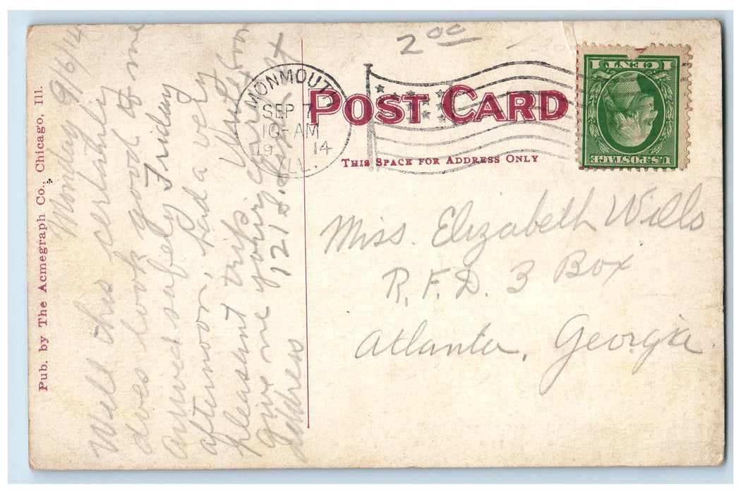 1914 Campus Exterior Scene Monmouth College Monmouth Illinois IL Posted Postcard