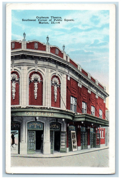 c1940s Orpheum Theatre Southwest Corner Of Public Square View Marion IL Postcard