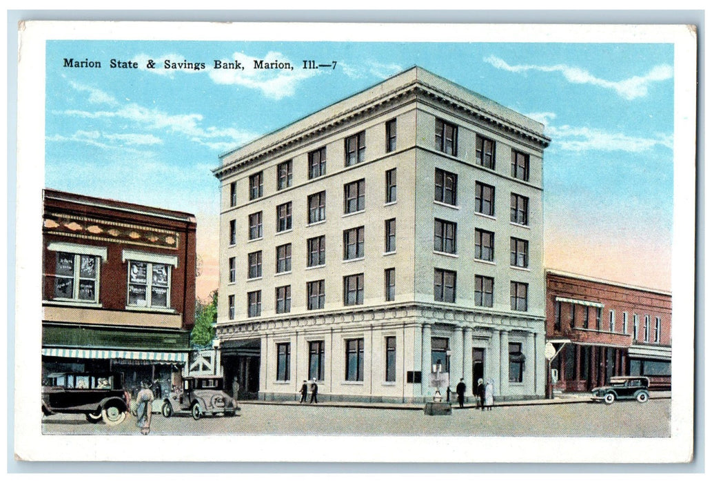 c1920s Marion State & Savings Bank Exterior Marion Illinois IL Unposted Postcard