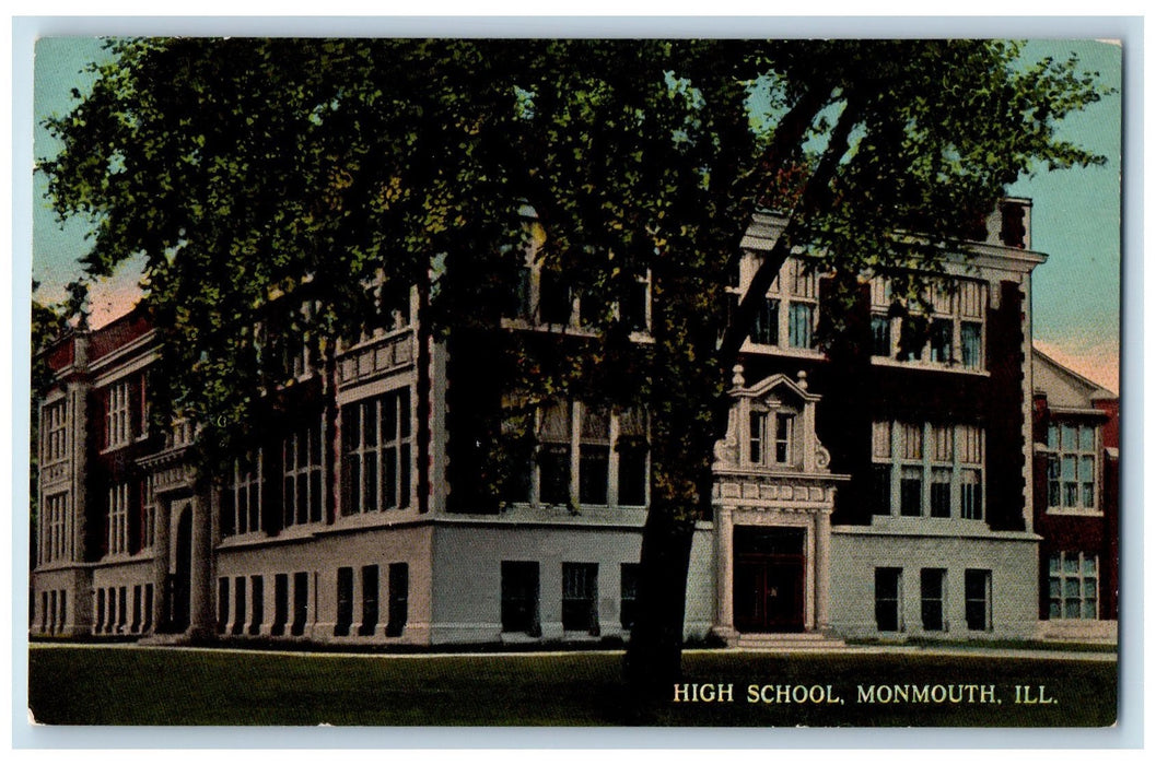 c1920s High School Exterior Roadside View Monmouth Illinois IL Unposted Postcard