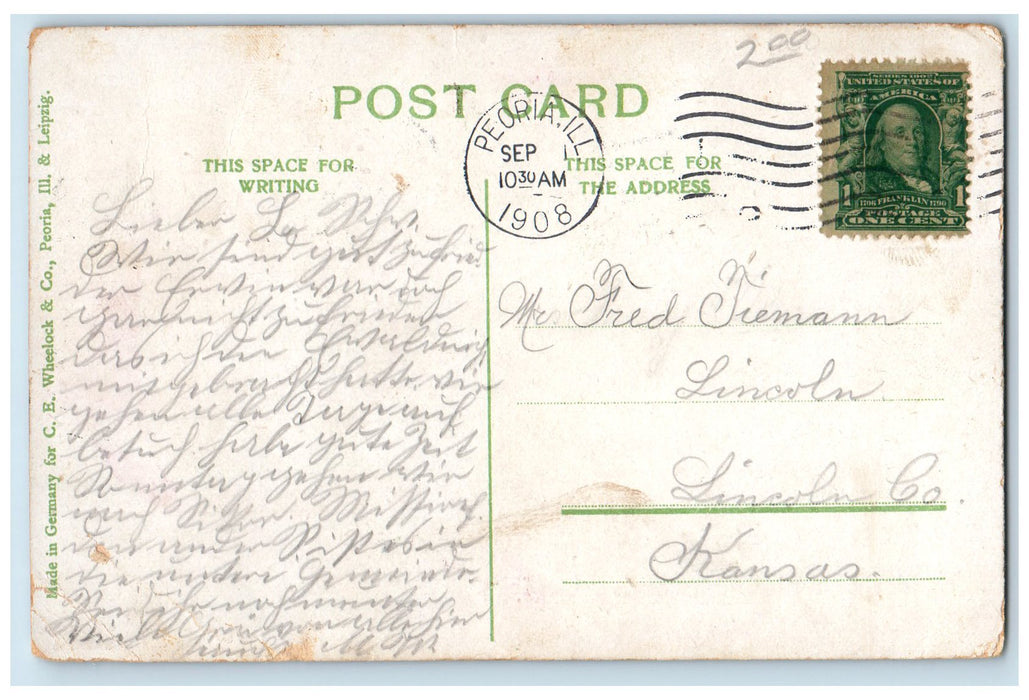 1908 Peoria Country Club Creve Country Club Peoria Illinois IL Posted Postcard