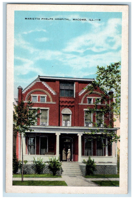 c1920s Marietta Phelps Hospital Exterior Macomb Illinois IL Unposted Postcard