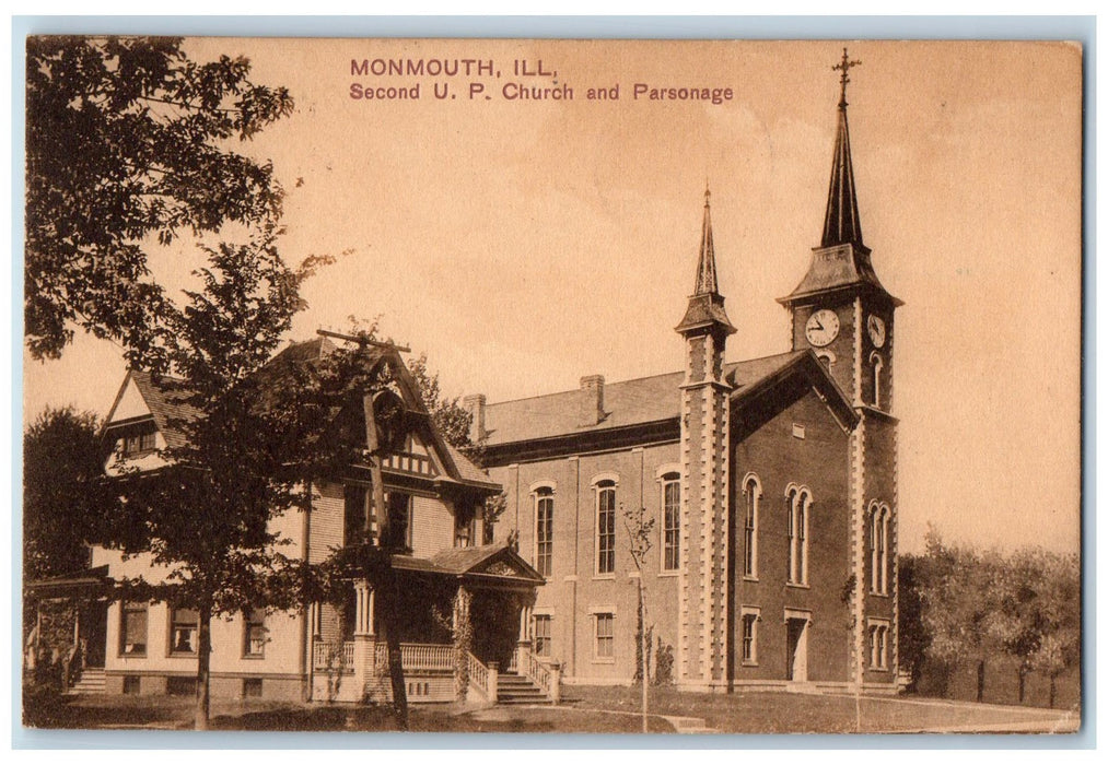 1908 Second U.P. Church And Personage Scene Monmouth Illinois IL Posted Postcard