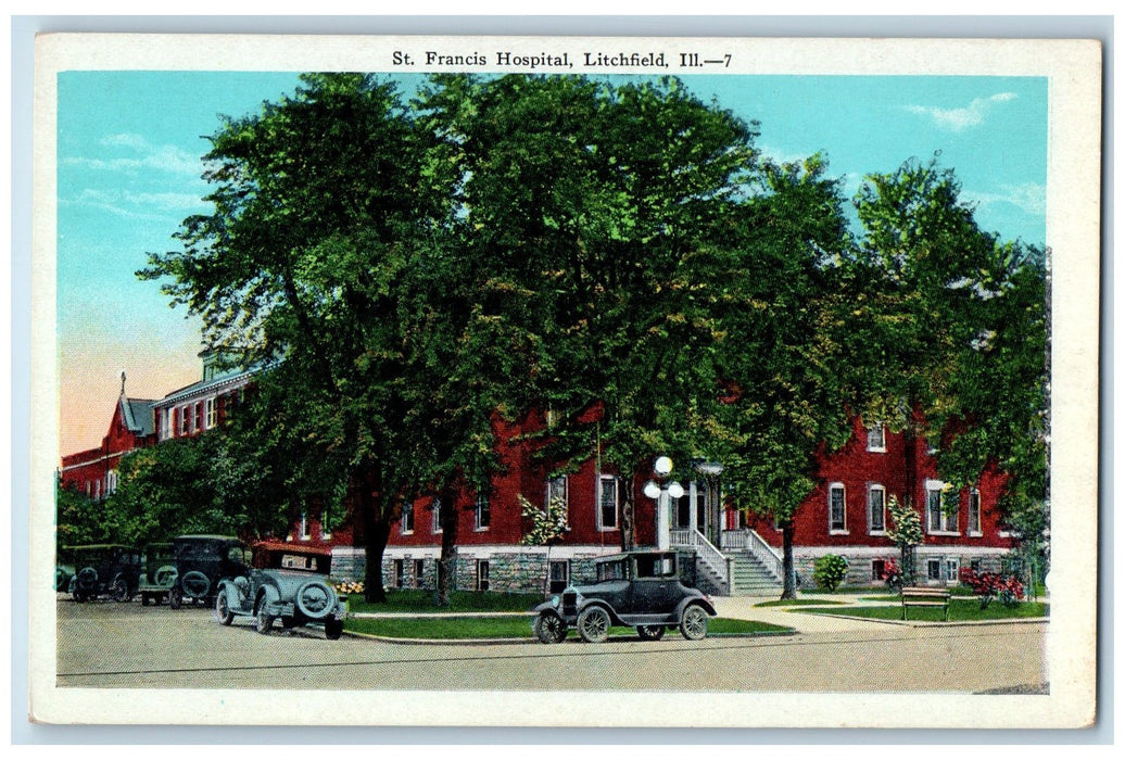 c1920s St. Francis Hospital Roadside Litchfield Illinois IL Unposted Postcard