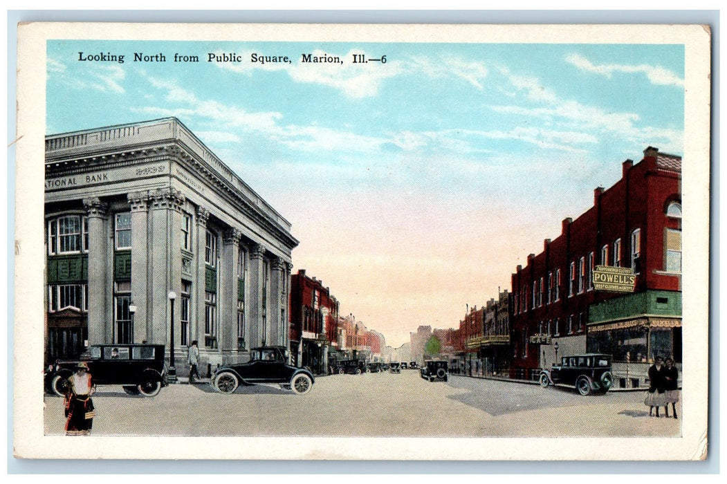 c1920s Looking North From Public Square Marion Illinois IL Unposted Postcard