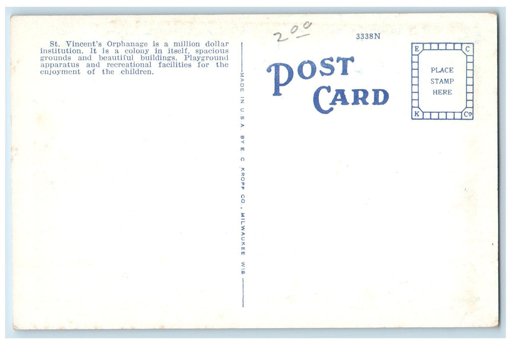 c1940's Administration Bldg. St. Vincent's Orphan Asylum Freeport IL Postcard