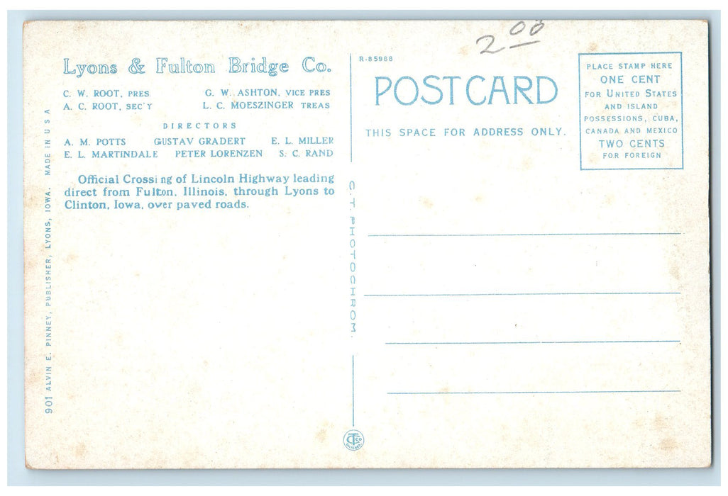 c1940s Lincoln Highway Lyons Fulton Bridge Over Mississippi River IL Postcard