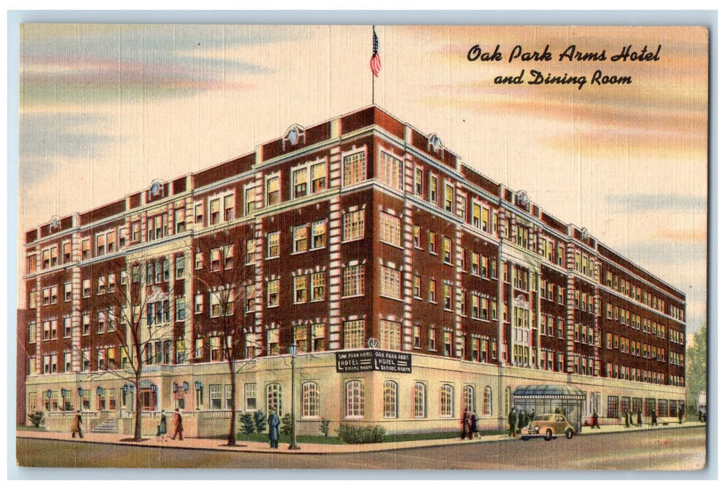 c1940s Oak Park Arms Hotel And Dining Room Oak Park Illinois IL Cars Postcard